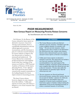 POOR MEASUREMENT: New Census Report on Measuring Poverty Raises Concerns by Jared Bernstein and Arloc Sherman