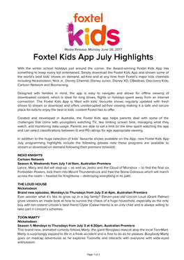 Foxtel Kids App July Highlights
