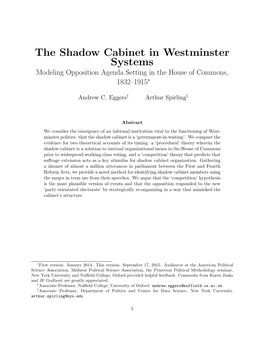 The Shadow Cabinet in Westminster Systems Modeling Opposition Agenda Setting in the House of Commons, 1832–1915∗