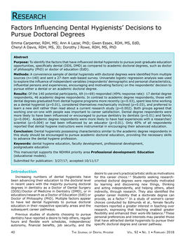 Factors Influencing Dental Hygienists' Decisions to Pursue Doctoral Degrees
