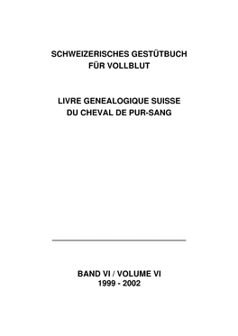 Schweizerisches Gestütbuch Für Vollblut