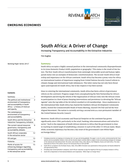South Africa: a Driver of Change Increasing Transparency and Accountability in the Extractive Industries