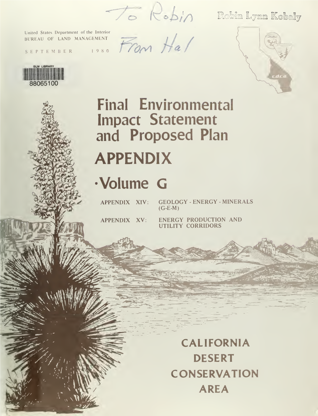 The California Desert Conservation Area : Final Environmental Impact