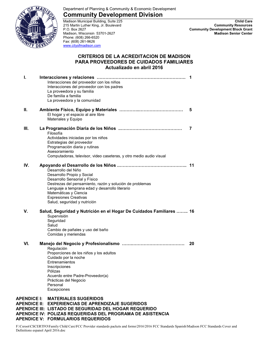 Spanish\Madison FCC Standards Cover and Definitions Espanol April 2016.Doc