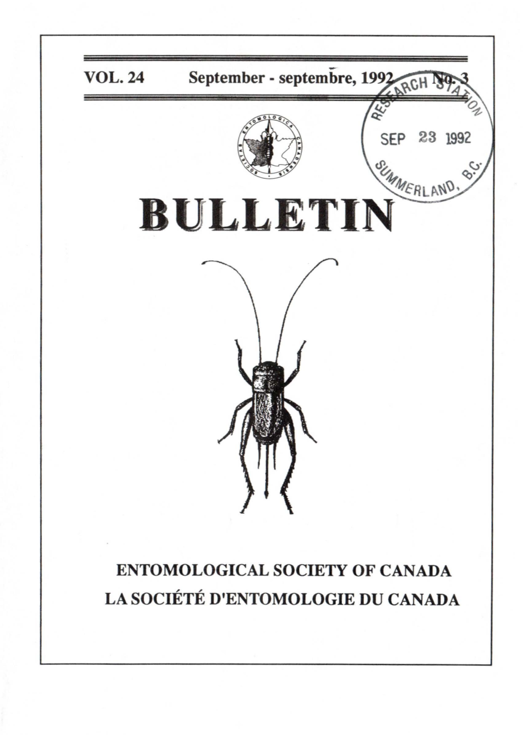 VOL. 24 September- Septembre, 199 ENTOMOLOGICAL SOCIETY OF