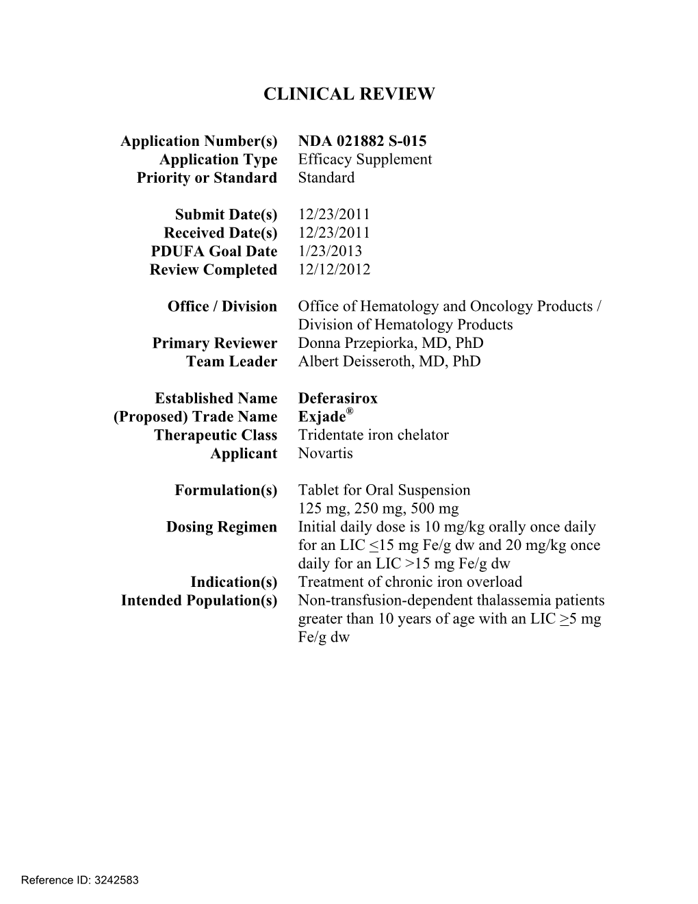 21882 Deferasirox Clinical PREA