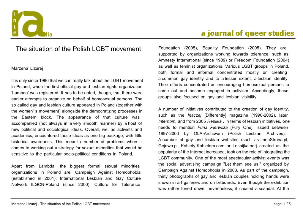 The Situation of the Polish LGBT Movement Foundation (2005), Equality Foundation (2005)