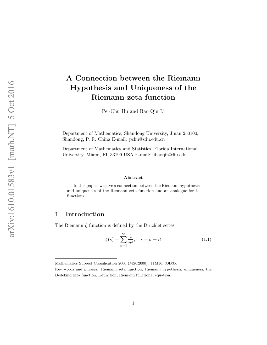 A Connection Between the Riemann Hypothesis and Uniqueness