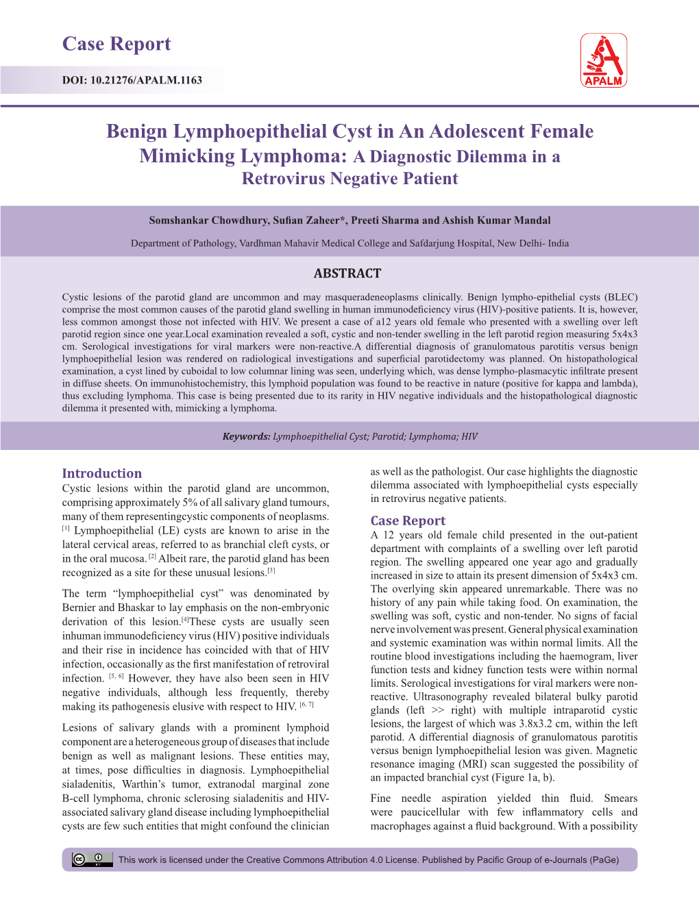 Case Report Benign Lymphoepithelial Cyst in an Adolescent Female