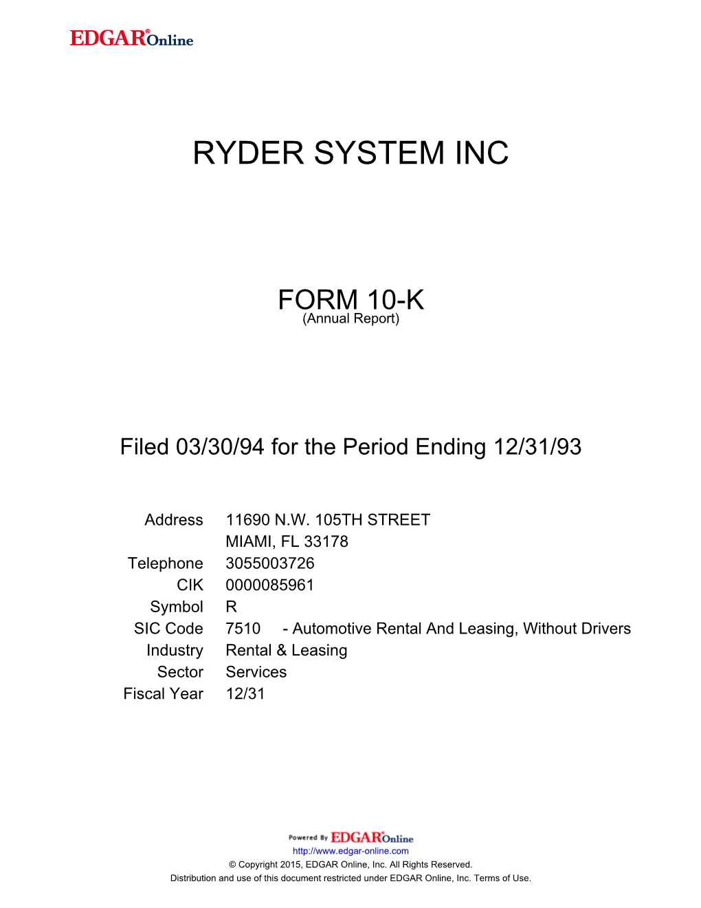 Ryder System Inc