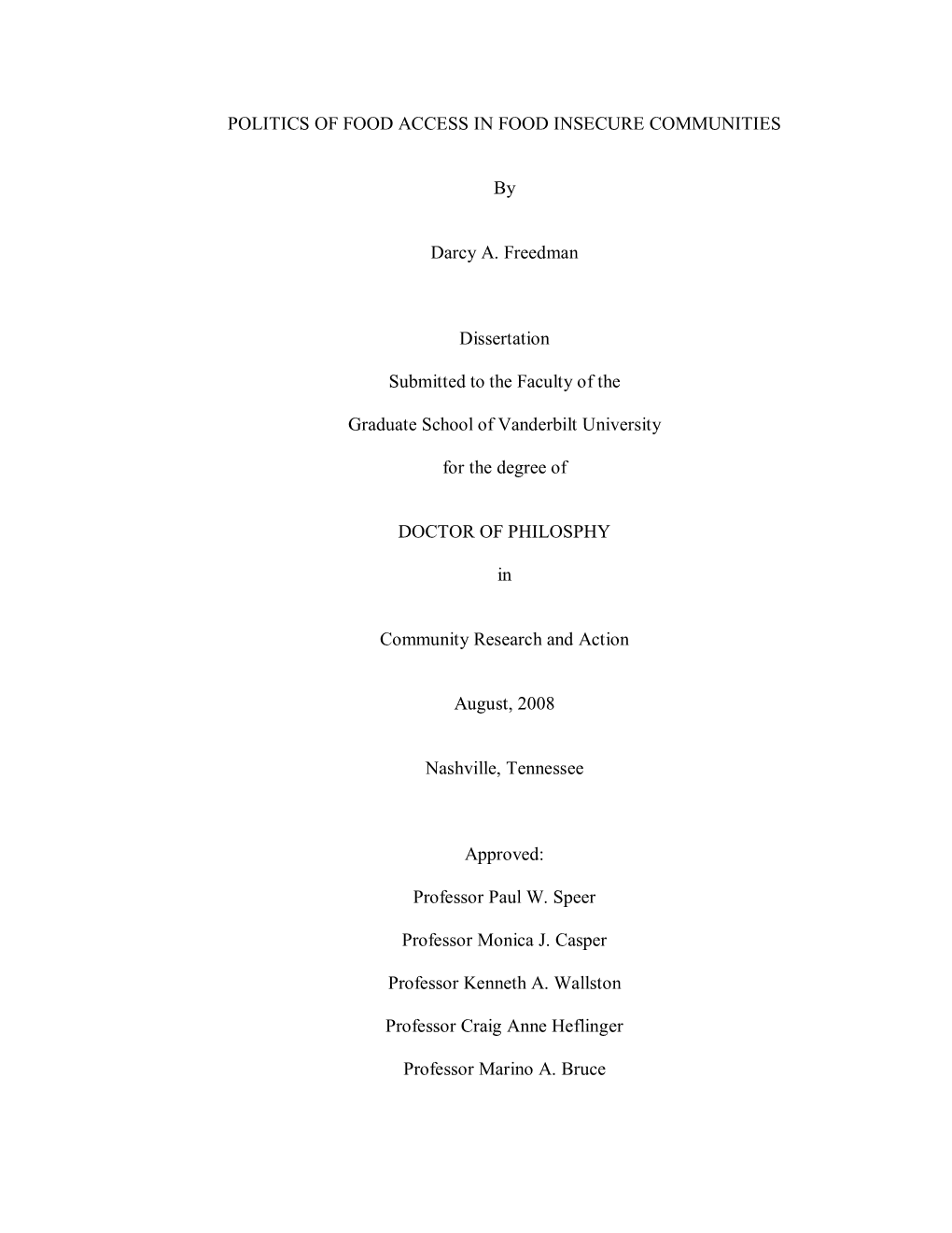 Politics of Food Access in Food Insecure Communities