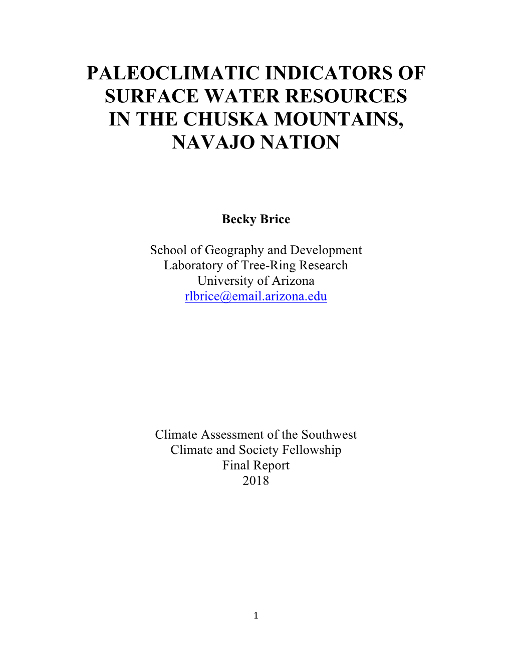 Paleoclimatic Indicators of Surface Water Resources in the Chuska Mountains, Navajo Nation