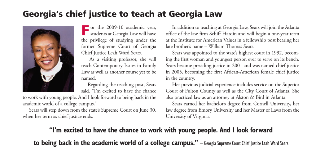 Georgia's Chief Justice to Teach at Georgia Law P. 18