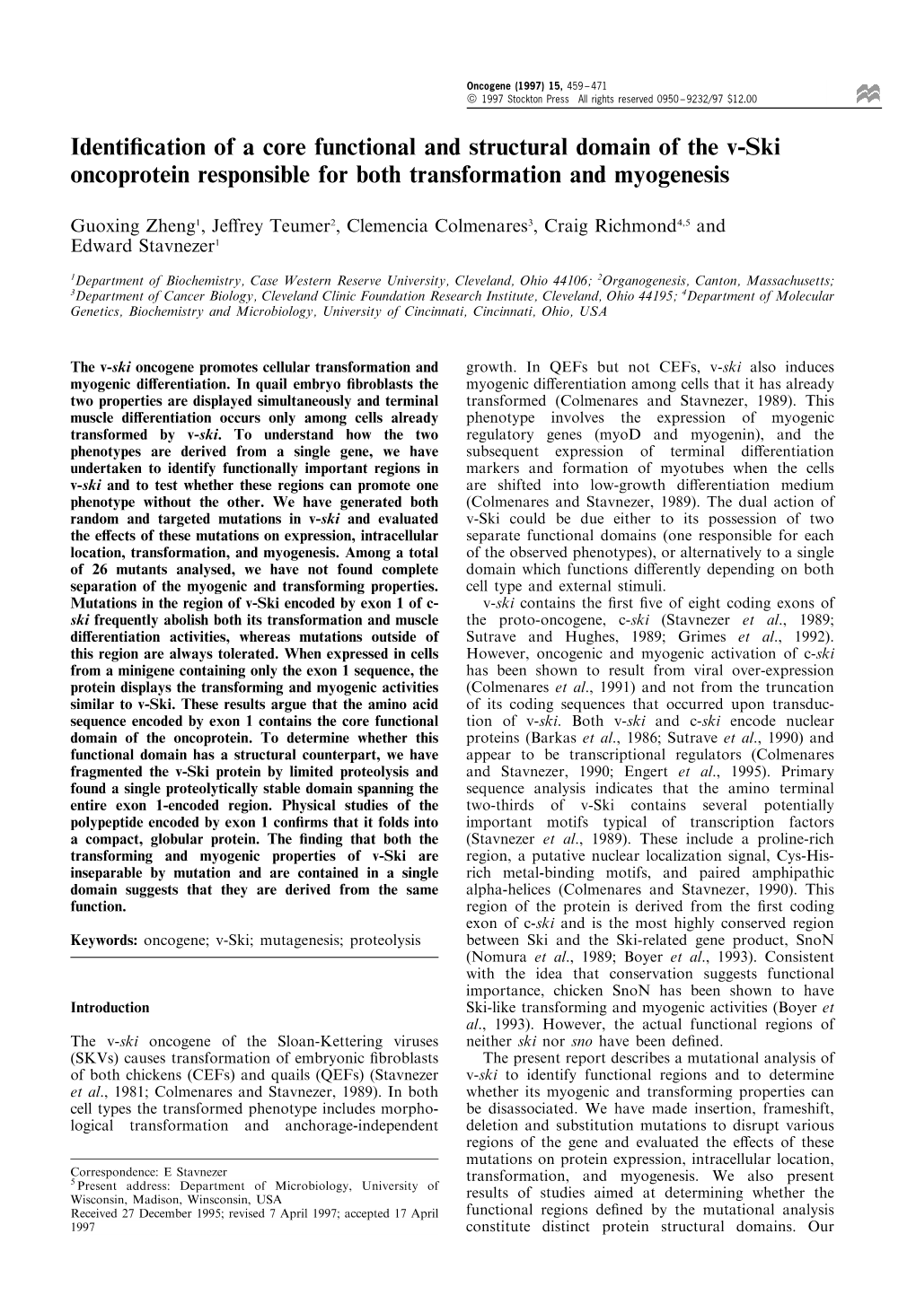 Identification of a Core Functional and Structural Domain of the V-Ski