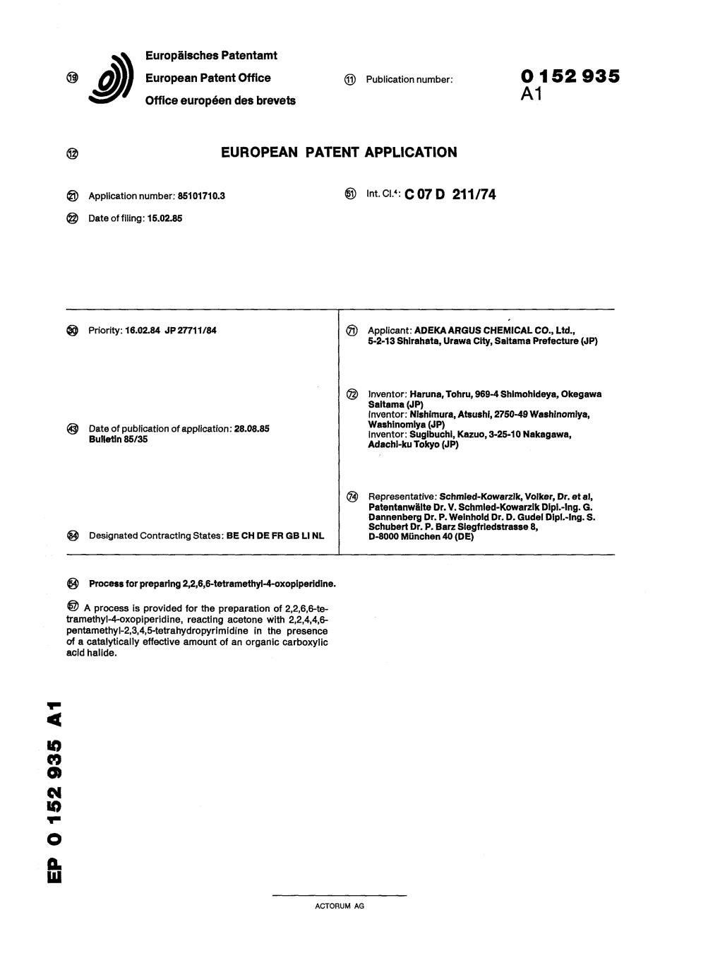 Process for Preparing 2,2,6,6-Tetramethyl-4-Oxopiperidine