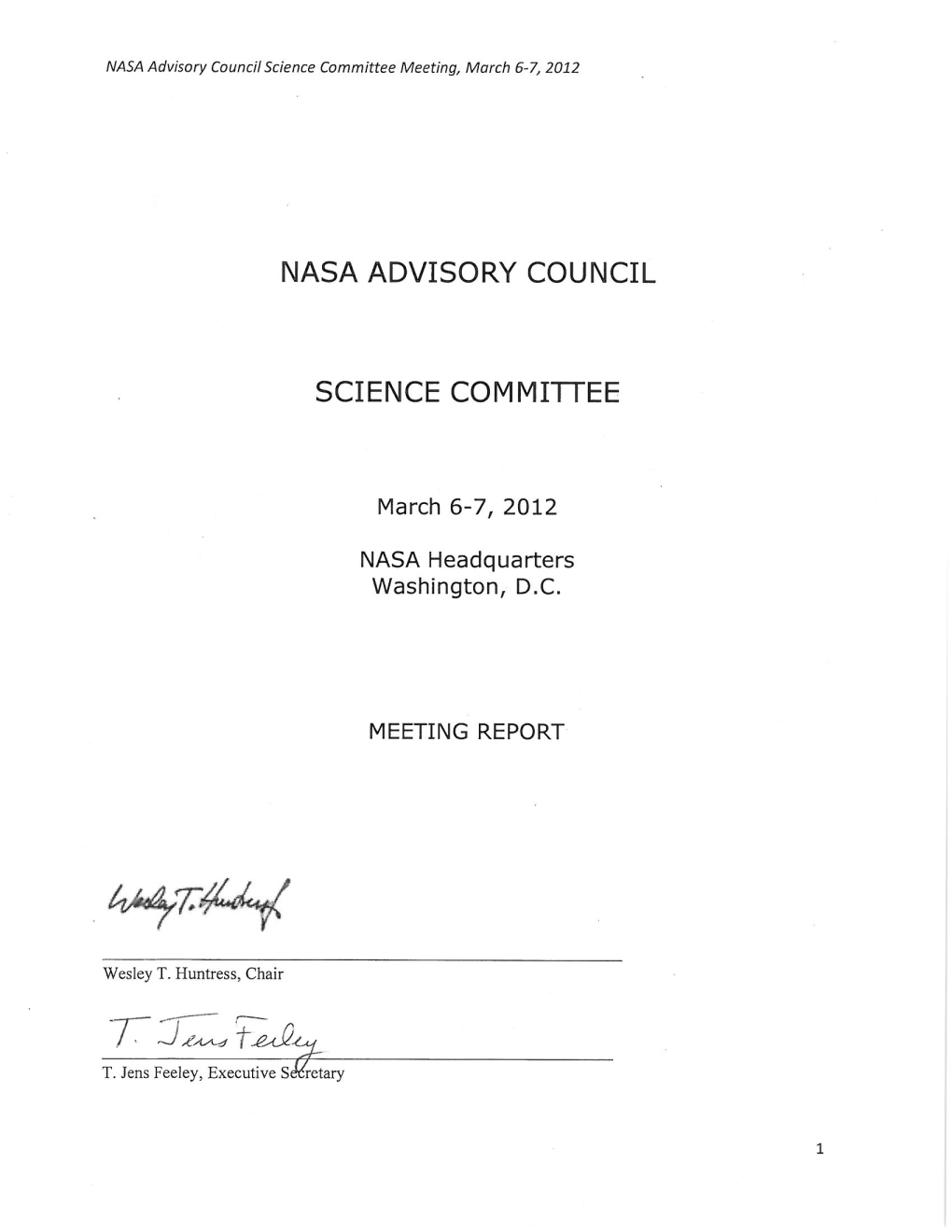 NASA Advisory Council Science Committee Meeting, March 6-7, 2012