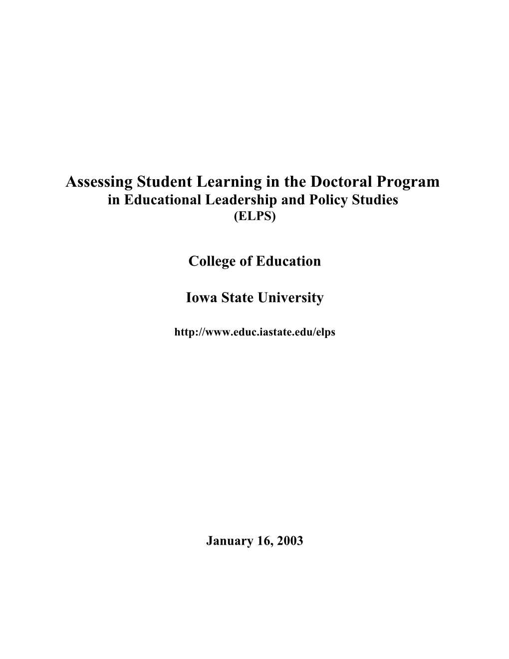 Assessing Student Learning in the Doctoral Program