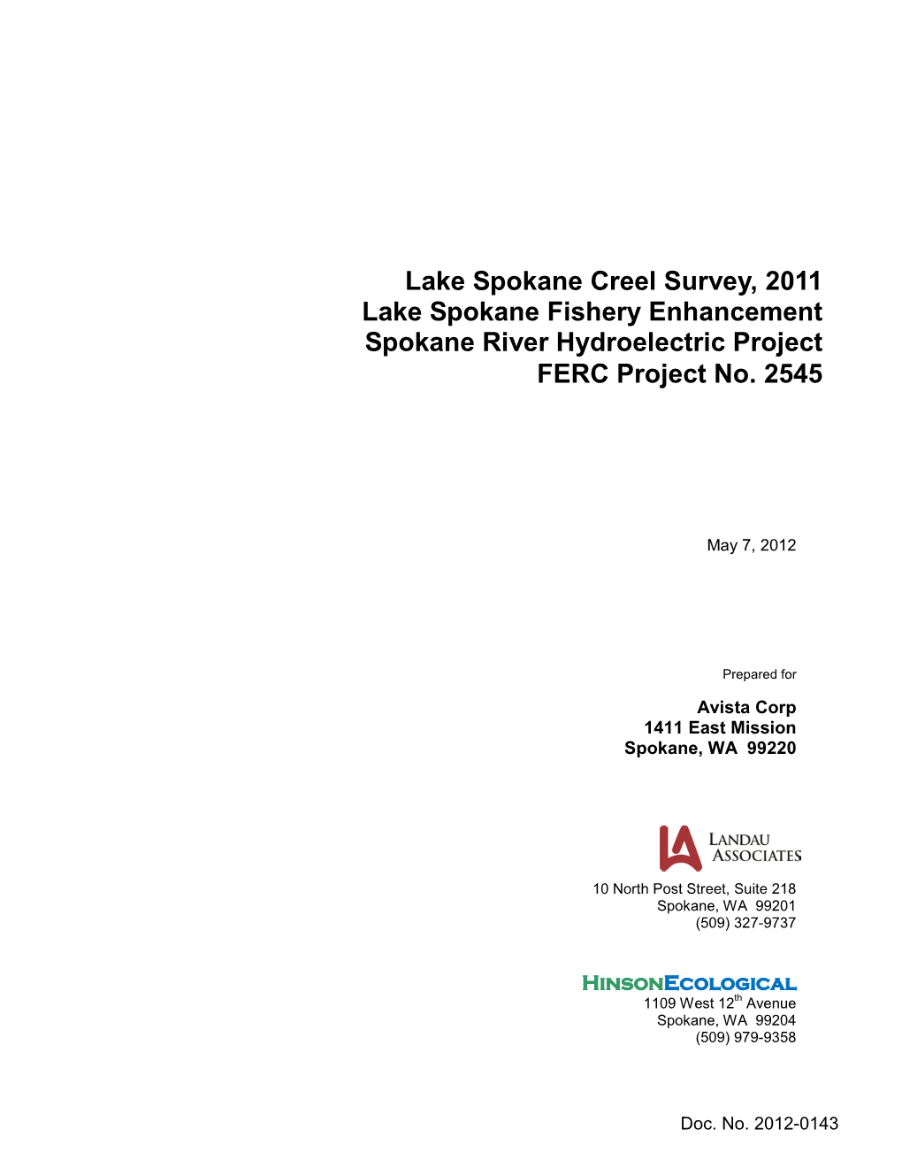 Lake Spokane Creel Survey 2011