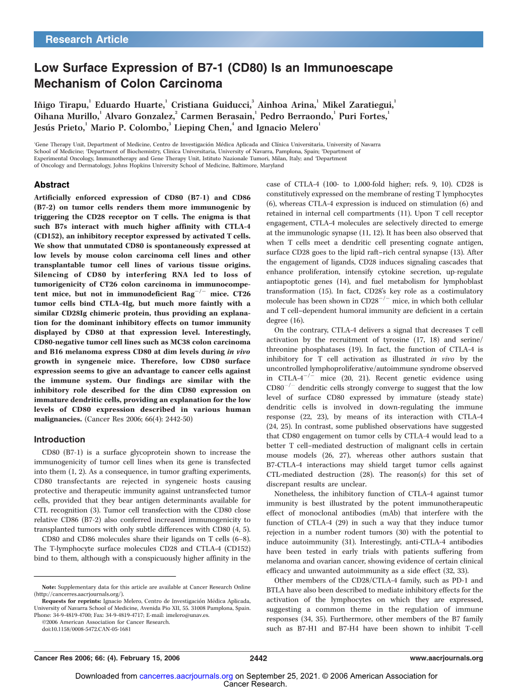 Low Surface Expression of B7-1 (CD80) Is an Immunoescape Mechanism of Colon Carcinoma