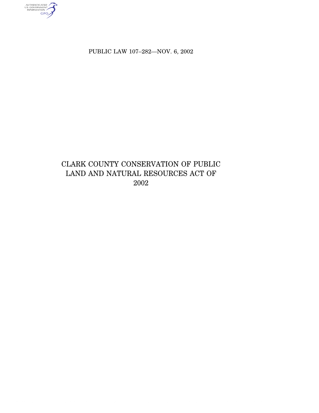 Clark County Conservation of Public Land and Natural Resources Act of 2002