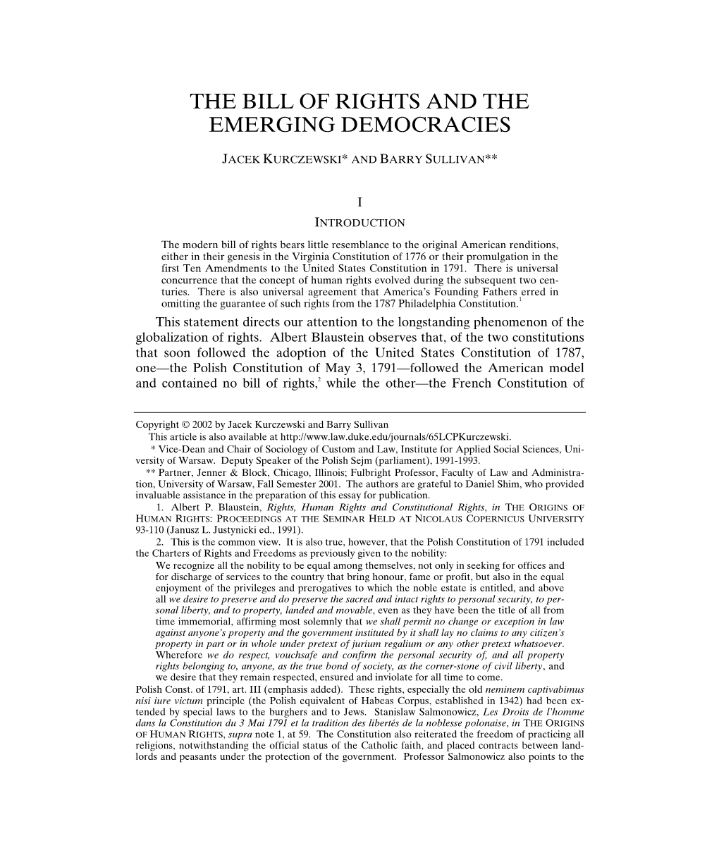 The Bill of Rights and the Emerging Democracies