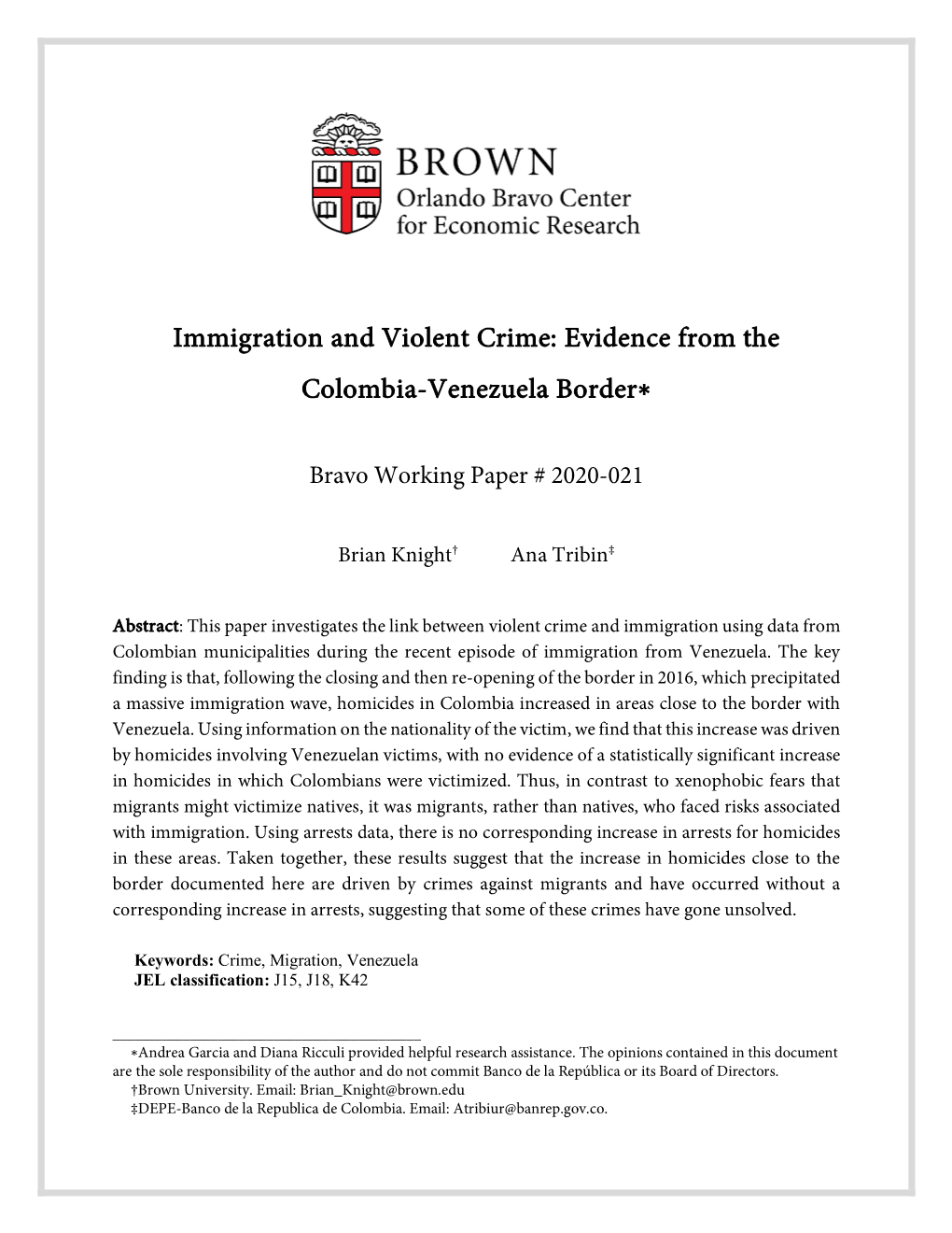 Immigration and Violent Crime: Evidence from The