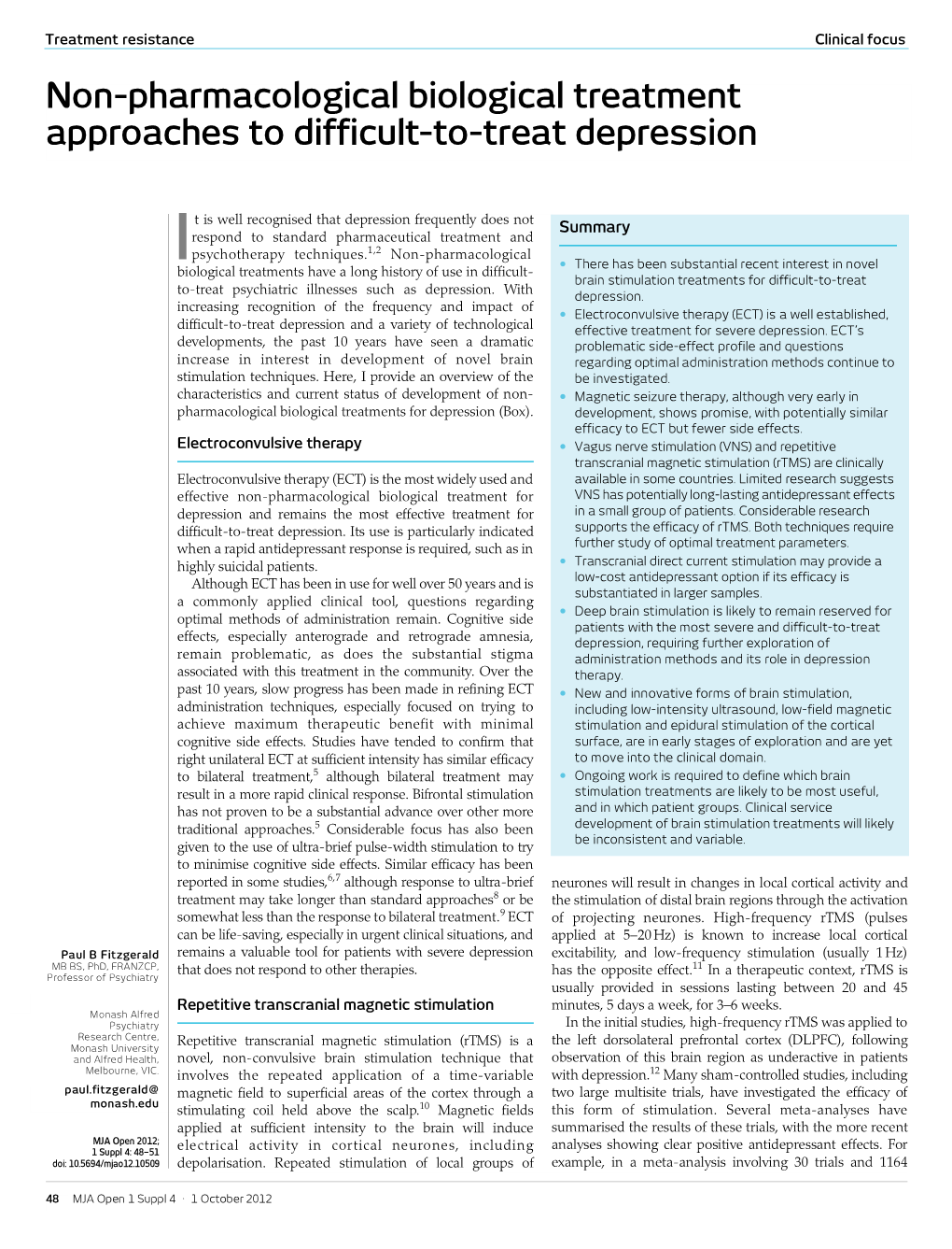 Non-Pharmacological Biological Treatment Approaches to Difficult-To-Treat Depression