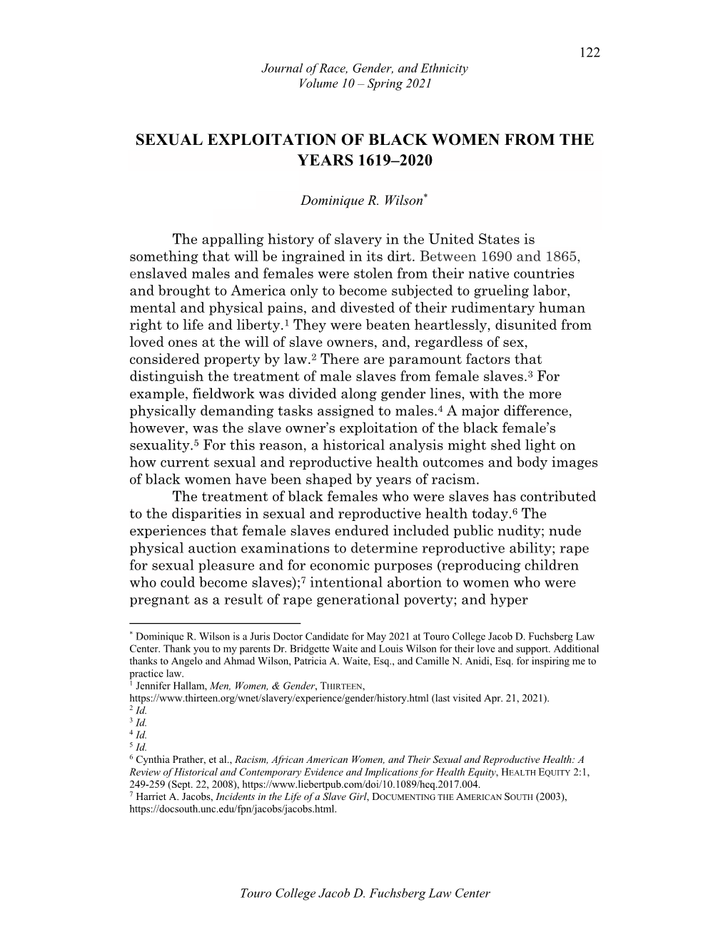 Sexual Exploitation of Black Women from the Years 1619–2020