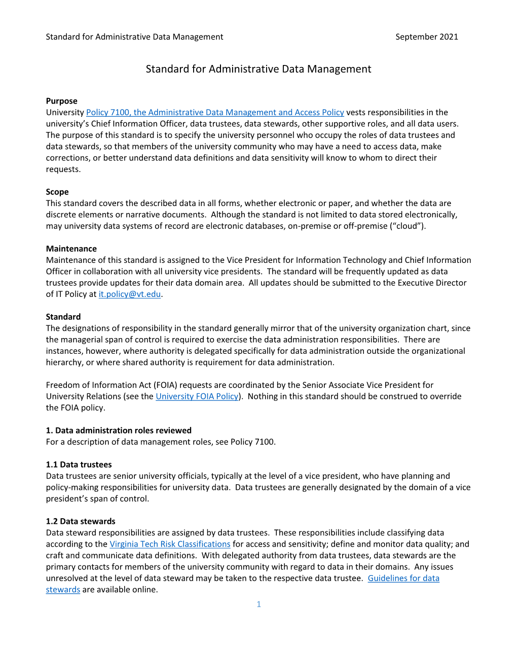 Standard for Administrative Data Management September 2021