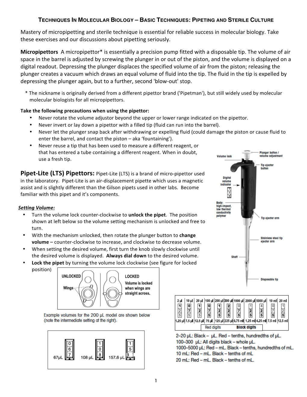 Pipetting and Sterile Culture Lab Expt 1