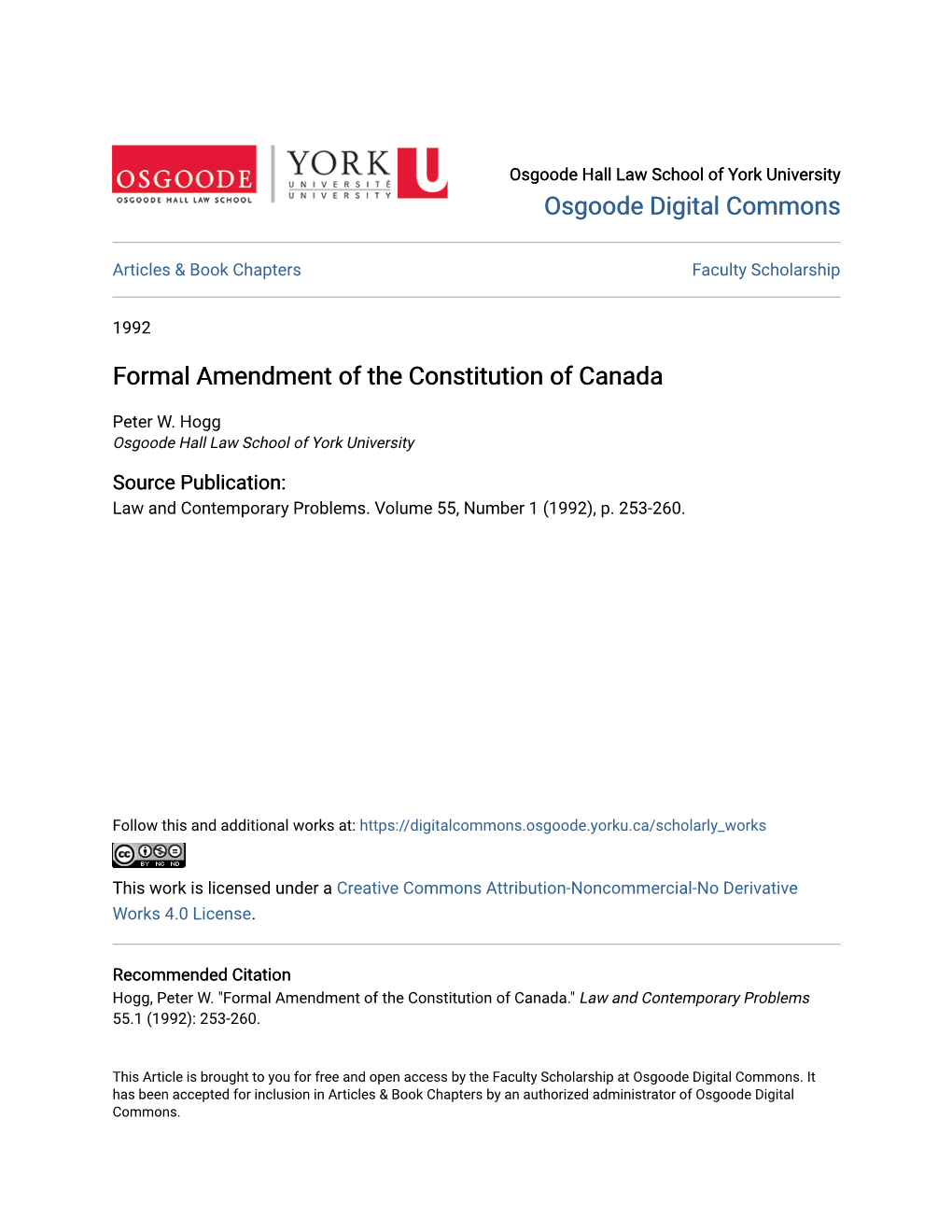 Formal Amendment of the Constitution of Canada