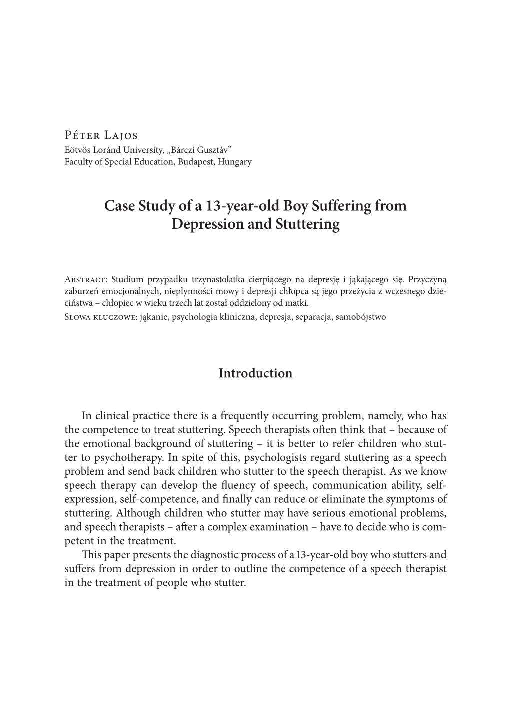 Case Study of a 13-Year-Old Boy Suffering from Depression and Stuttering