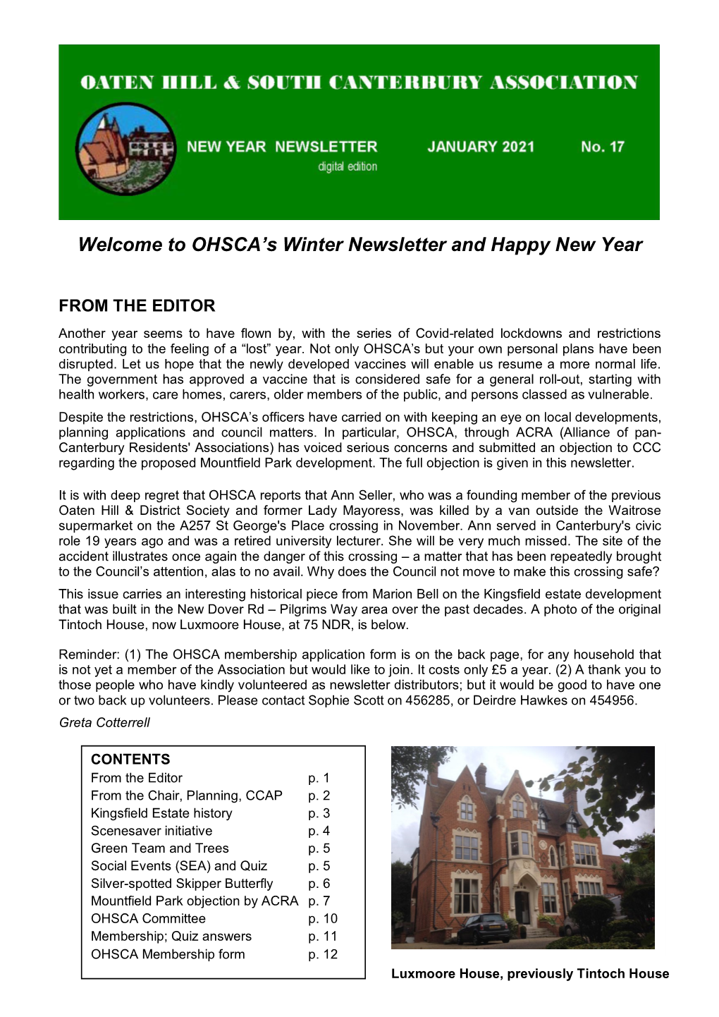 Welcome to OHSCA's Winter Newsletter and Happy New Year