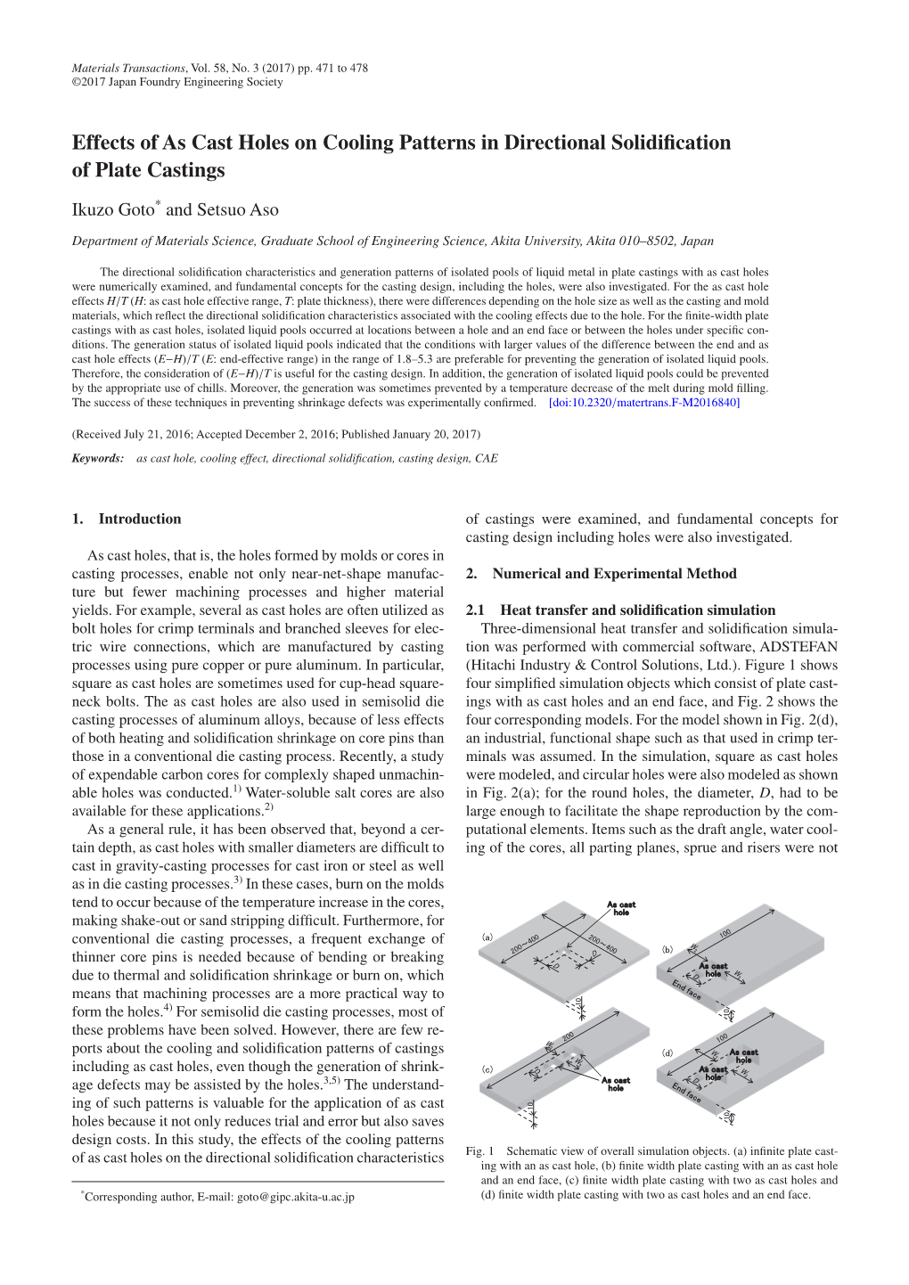 Effects of As Cast Holes on Cooling Patterns in Directional Solidification