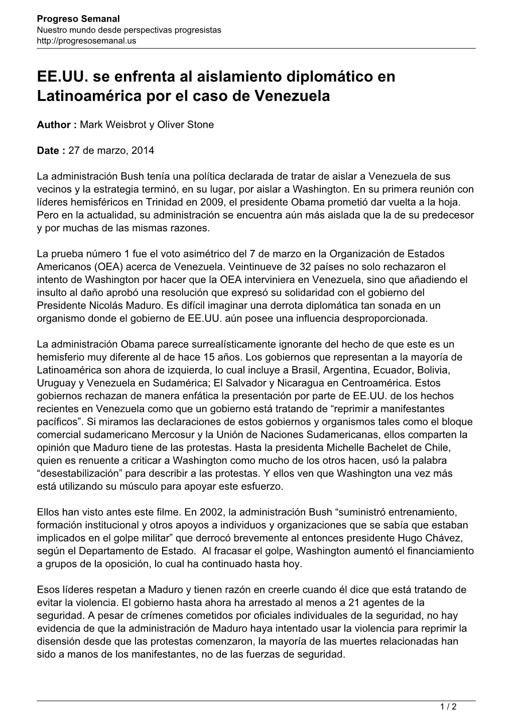 EE.UU. Se Enfrenta Al Aislamiento Diplomático En Latinoamérica Por El Caso De Venezuela