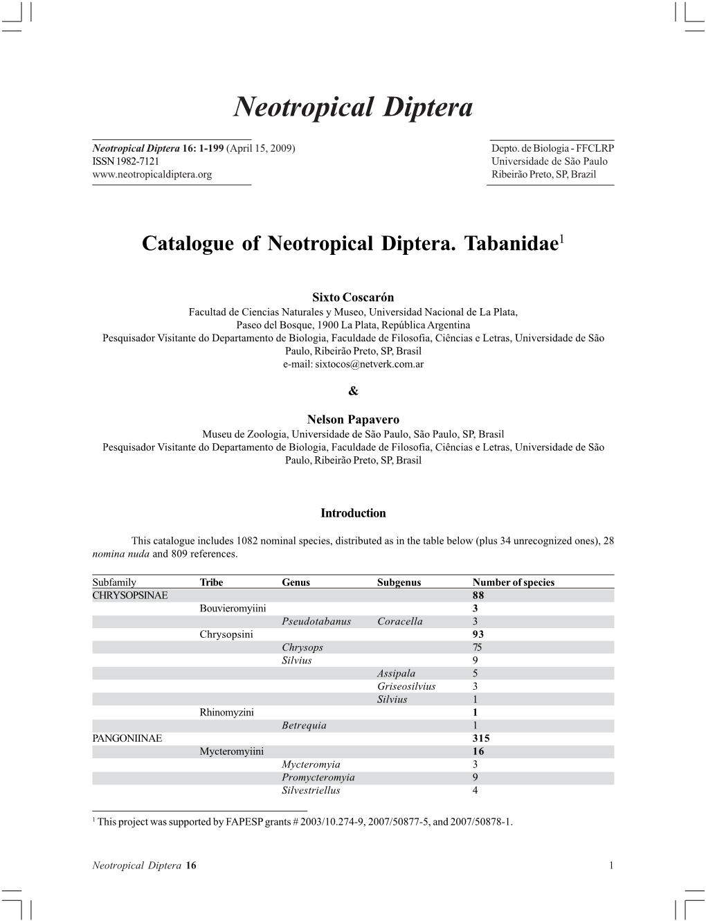 Neotropical Diptera 16: 1-199 (April 15, 2009) Depto