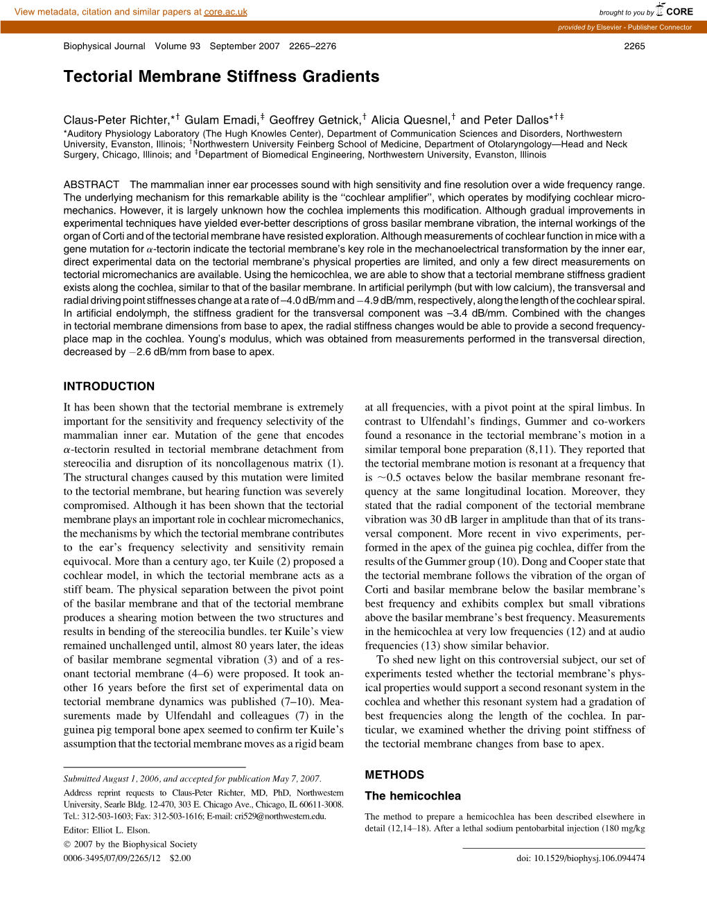 Tectorial Membrane Stiffness Gradients