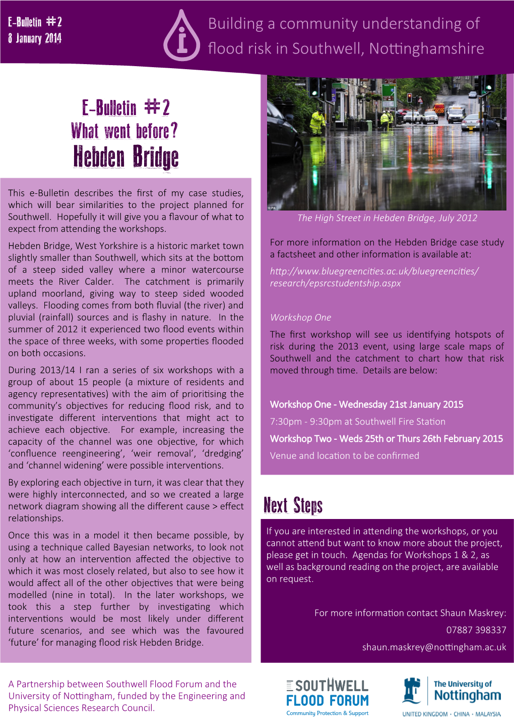 Hebden Bridge This E-Bulletin Describes the First of My Case Studies, Which Will Bear Similarities to the Project Planned for Southwell