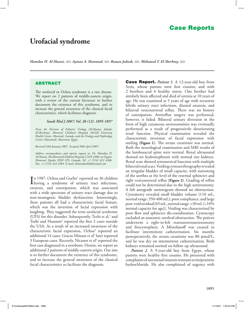 Urofacial Syndrome