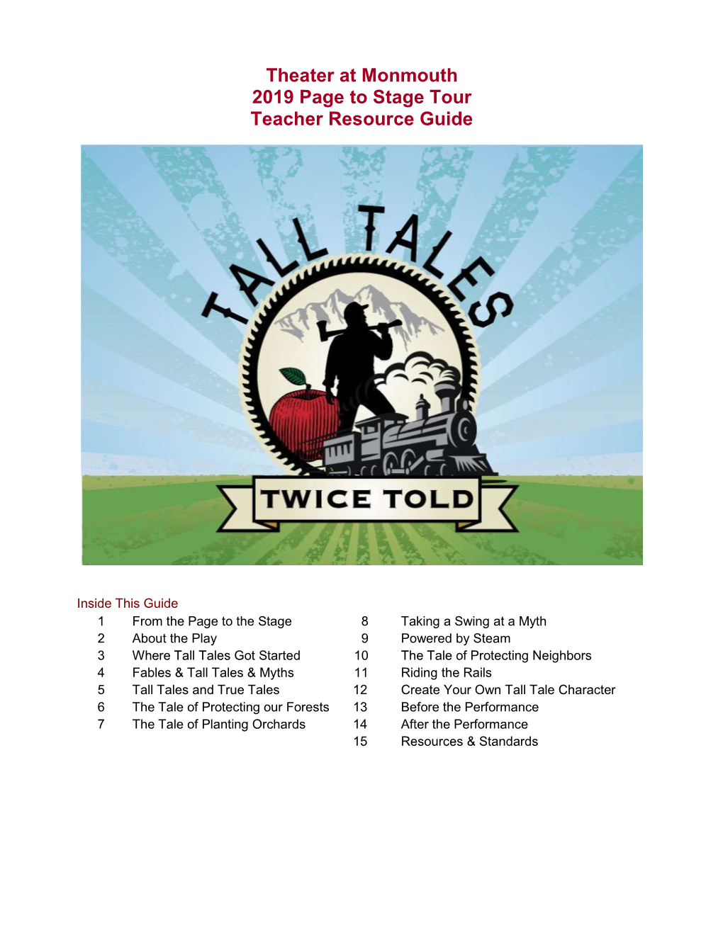 Theater at Monmouth 2019 Page to Stage Tour Teacher Resource Guide