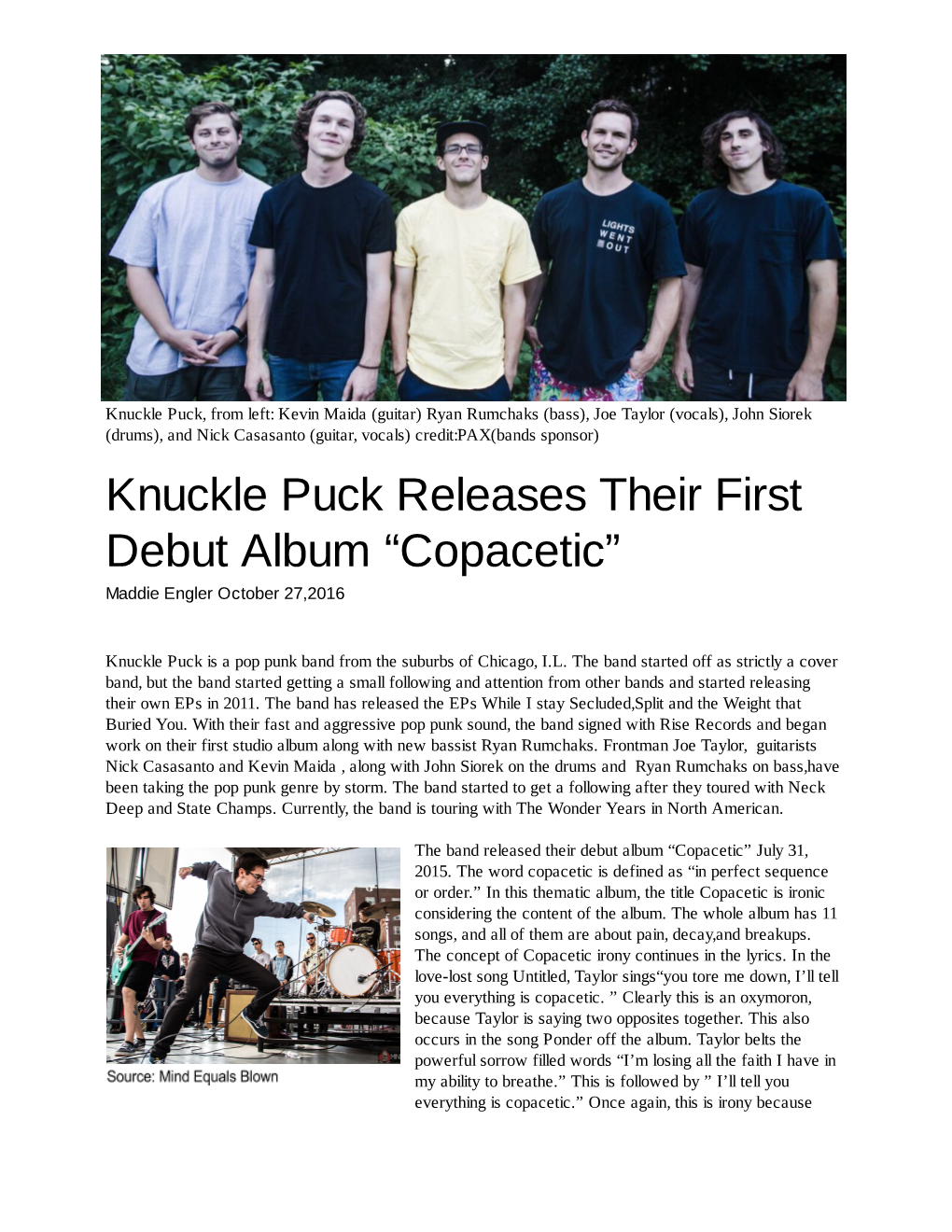 Knuckle Puck Releases Their First Debut Album “Copacetic” Maddie Engler October 27,2016