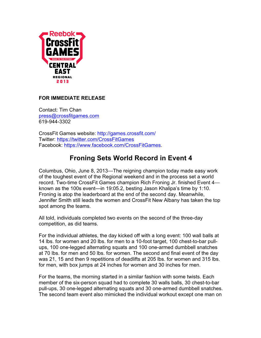 Froning Sets World Record in Event 4