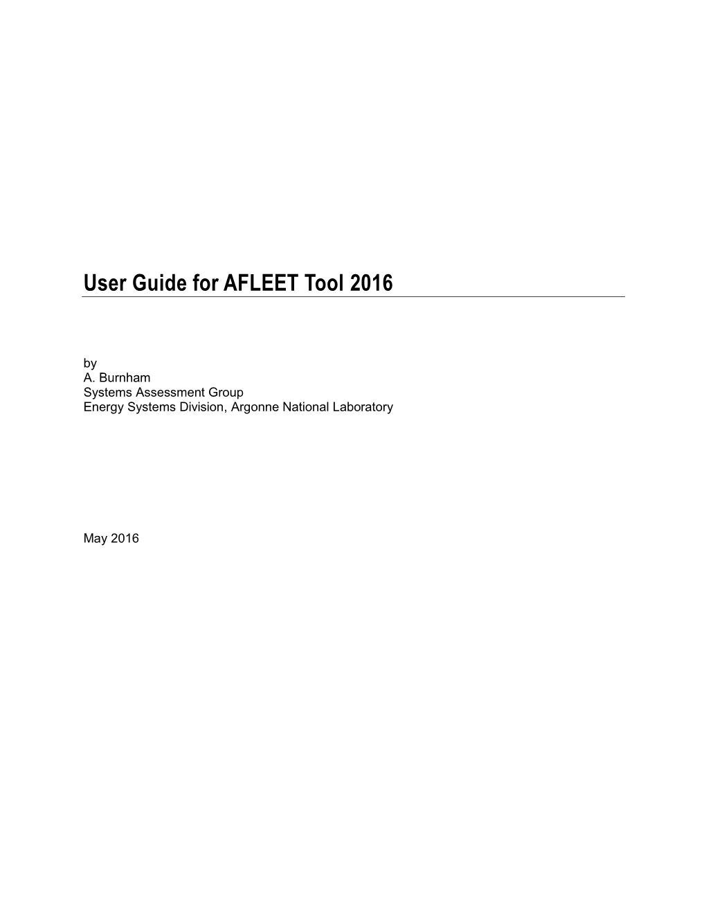 User Guide for AFLEET Tool 2016
