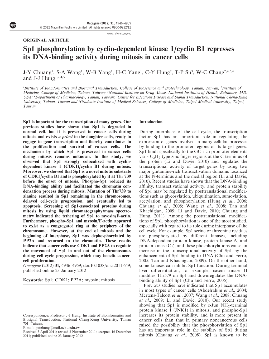 Cyclin B1 Represses Its DNA-Binding Activity During Mitosis in Cancer Cells