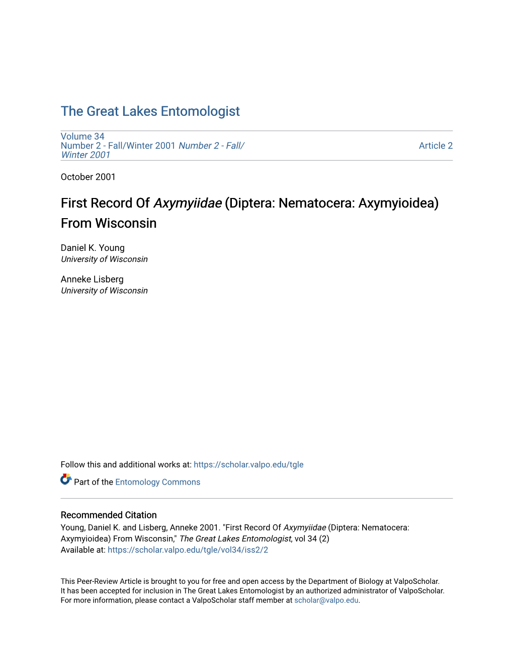 First Record of Axymyiidae (Diptera: Nematocera: Axymyioidea) from Wisconsin
