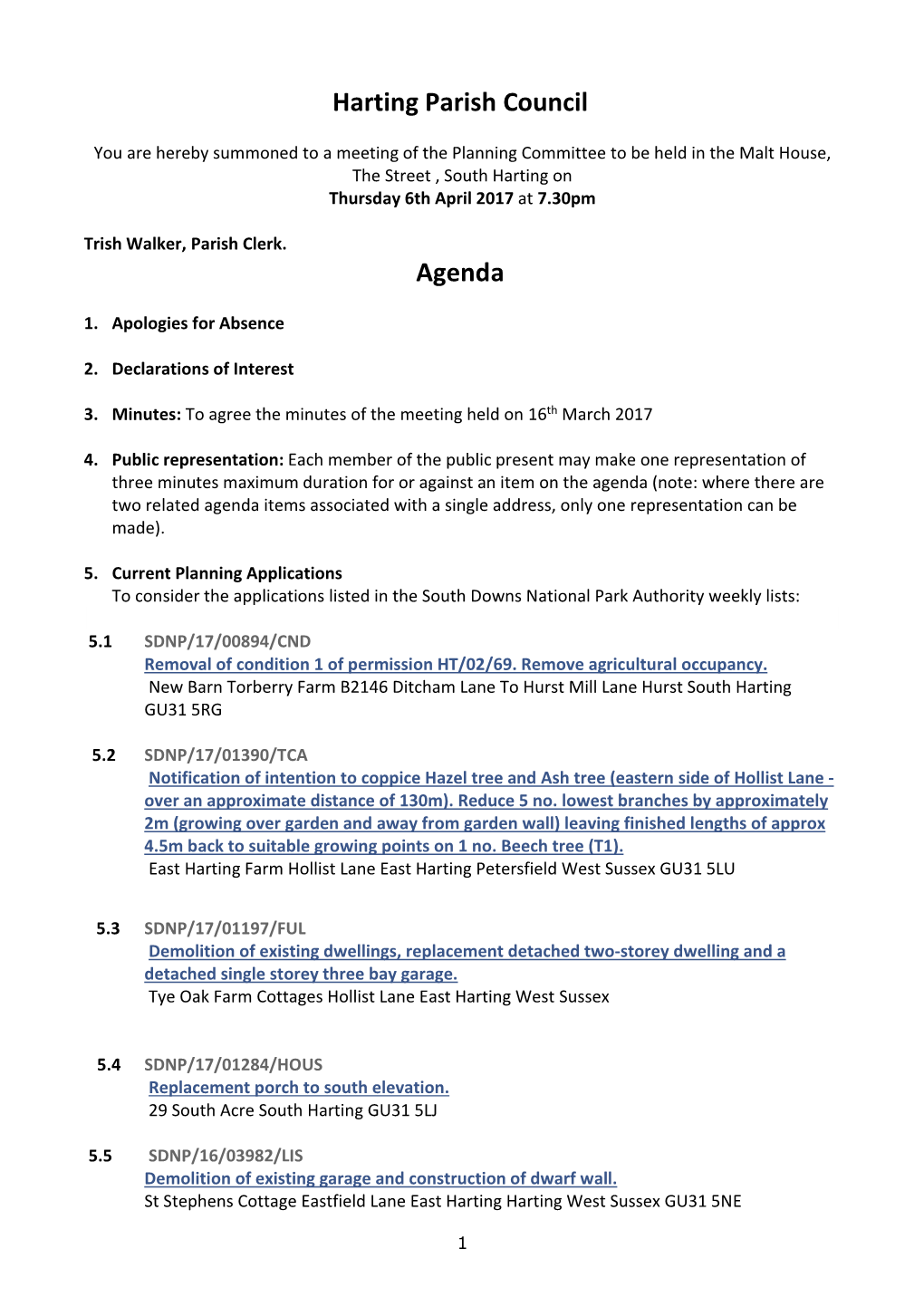 Harting Parish Council Agenda