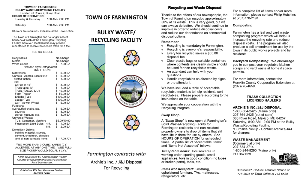 Town of Farmington Bulky Waste/ Recycling Facility