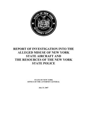 Report of Investigation Into the Alleged Misuse of New York State Aircraft and the Resources of the New York State Police