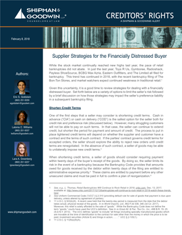 Supplier Strategies for the Financially Distressed Buyer