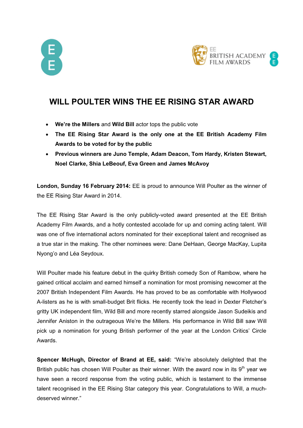 Will Poulter Wins the Ee Rising Star Award